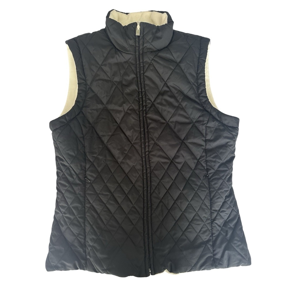 IZOD Reversible Quilted Vest Women's Size Small Black & Cream Winter‎ Insulated